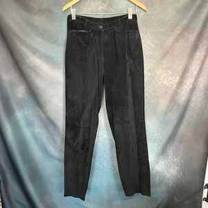 Y2K Revue Black Suede Leather High Waisted‎ Pleated Front Women's Pants Size 10